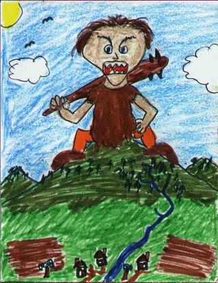 The ferocious giant Sloggrr astride his mountain