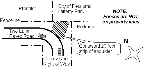 Drawing of entrance to Lafferty Park, showing contested strip of shoulder.