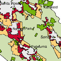 Portion of Green Belt Alliance's At Risk map for Sonoma County