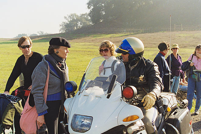 Lafferty activist Patricia Tuttle-Brown chats with a CHP officer