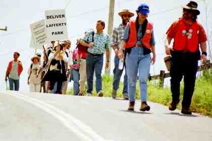 Marching up to the gate.